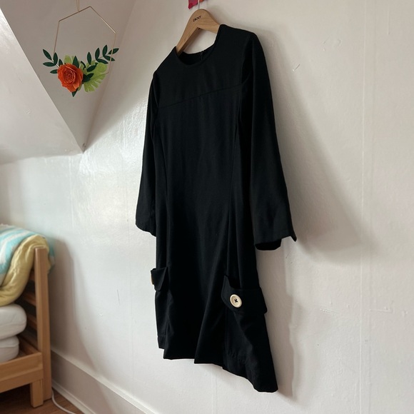Rag and Bone sz 4 black wool dress LBD round neck POCKETS small hole - Picture 2 of 16
